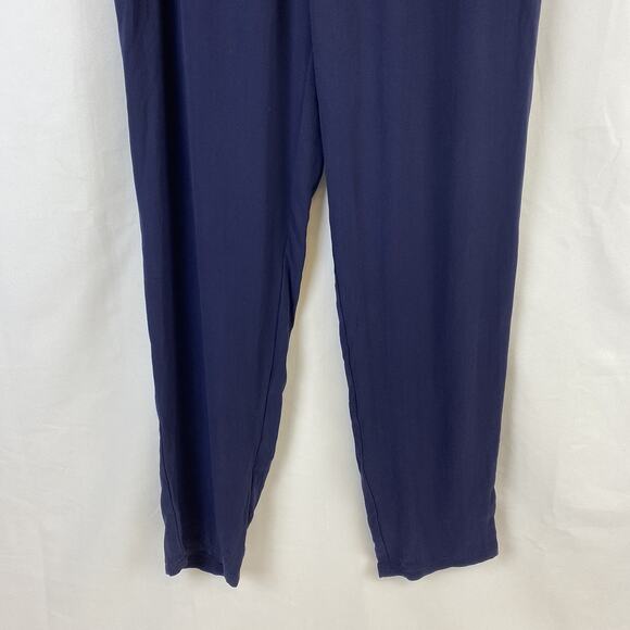 Eileen Fisher Pants Navy Blue Crepe Pull On Tapered Relaxed 100% Silk Size S/P - Picture 3 of 10